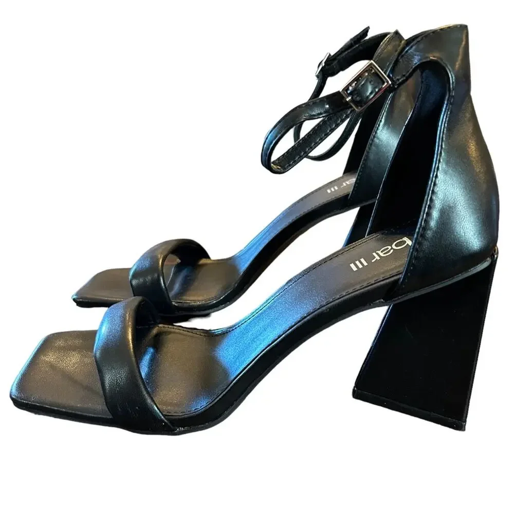 Bar III Appel Square Toe Angular Heels Black Ankle Straps NEW Size 10